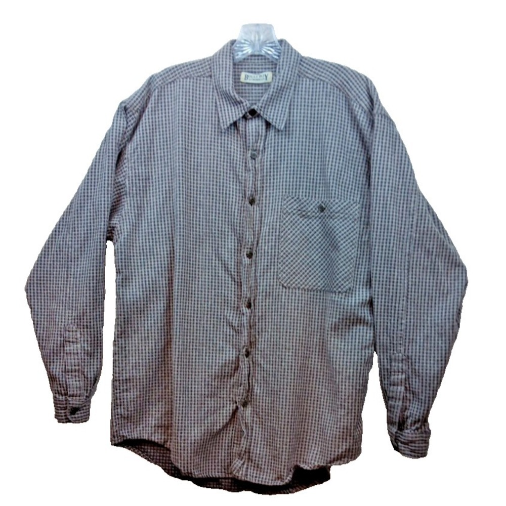 Bugle Boy Shirt Mens XL Brown White Plaid Button Up‎ Long Sleeve RN 34054